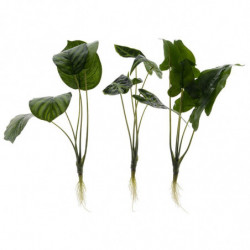 Grøn plante m.rod/store blade, 3 ass designs, kunstig plante