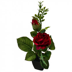 Rose i potte, 25cm, rød, kunstig blomst