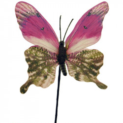 Sommerfugl på stilk, lyserød, H20cm, kunstig sommerfugl