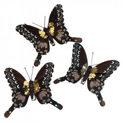 Sommerfugle på klips, brun, 3stk, 12cm, kunstig sommerfugl