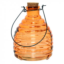 Hvepsefanger i glas m metalophæng og korkprop, orange, 17cm
