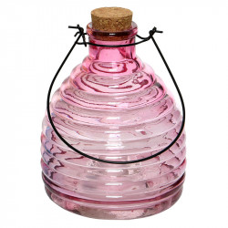 Hvepsefanger i glas m metalophæng og korkprop, lyserød, 17cm