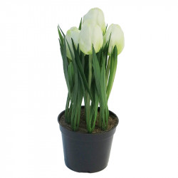 Tulipaner i potte 23cm med 5 blomster Hvid, kunstig blomst