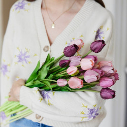 Tulipanbuket, 47cm med 7 blomster lavendel, kunstig blomst