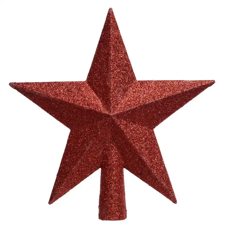Topstjerne med glimmer, 19cm Rød