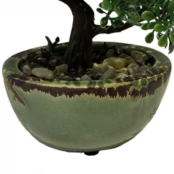 Bonsai mini træ i grøn potte, 19cm, kunstig plante