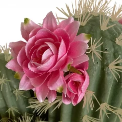 Kaktus med lyserøde blomster i krukke, 32cm, kunstig plante