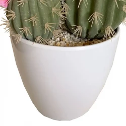 Kaktus med lyserøde blomster i krukke, 32cm, kunstig plante