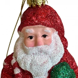 Juletræspynt, julemand m glitter og træ, assorteret, 13cm