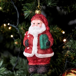 Juletræspynt, julemand m glitter og træ, assorteret, 13cm