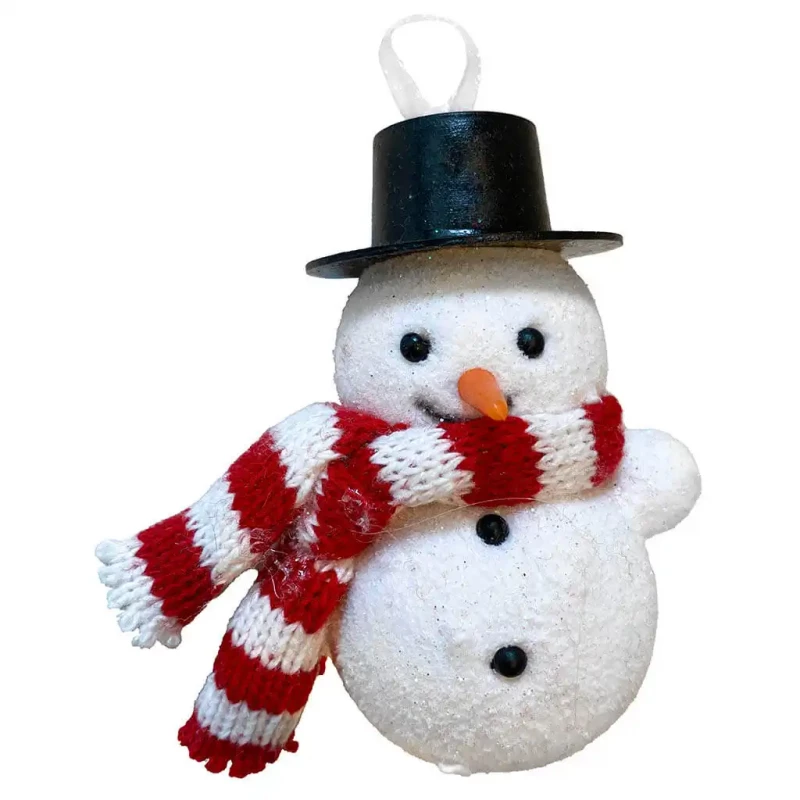 Juletræspynt, snemand m sort hat, 9cm