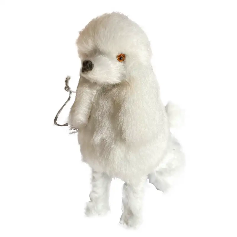 Juletræspynt, puddel, siddende hund m ophæng, hvid, 9cm