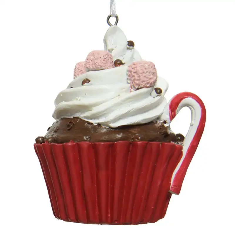 Juletræspynt, cupcake m flødeskum og skumfiduser, 9cm