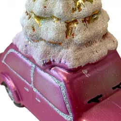 Juletræspynt, bil m juletræ, pink, 13cm