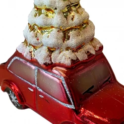 Juletræspynt, bil m juletræ, rød, 13cm