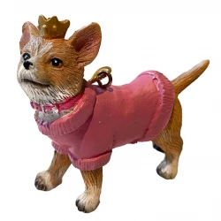 Juletræspynt, hund med krone, lyserød