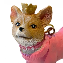 Juletræspynt, hund med krone, lyserød