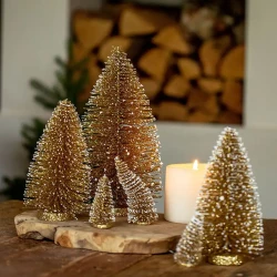 Juletræ, 30cm, guld m glitter, børste, kunstigt juletræ