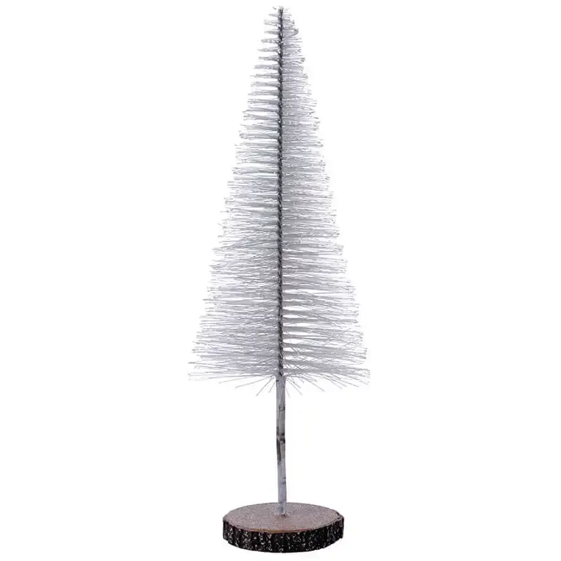 Juletræ, 20cm, lys grå m sne, børste, kunstigt træ