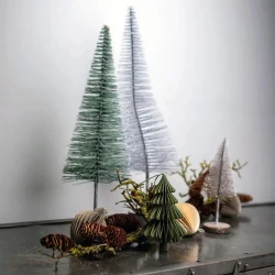 Juletræ, 20cm, kobber m sne, børste, kunstigt træ