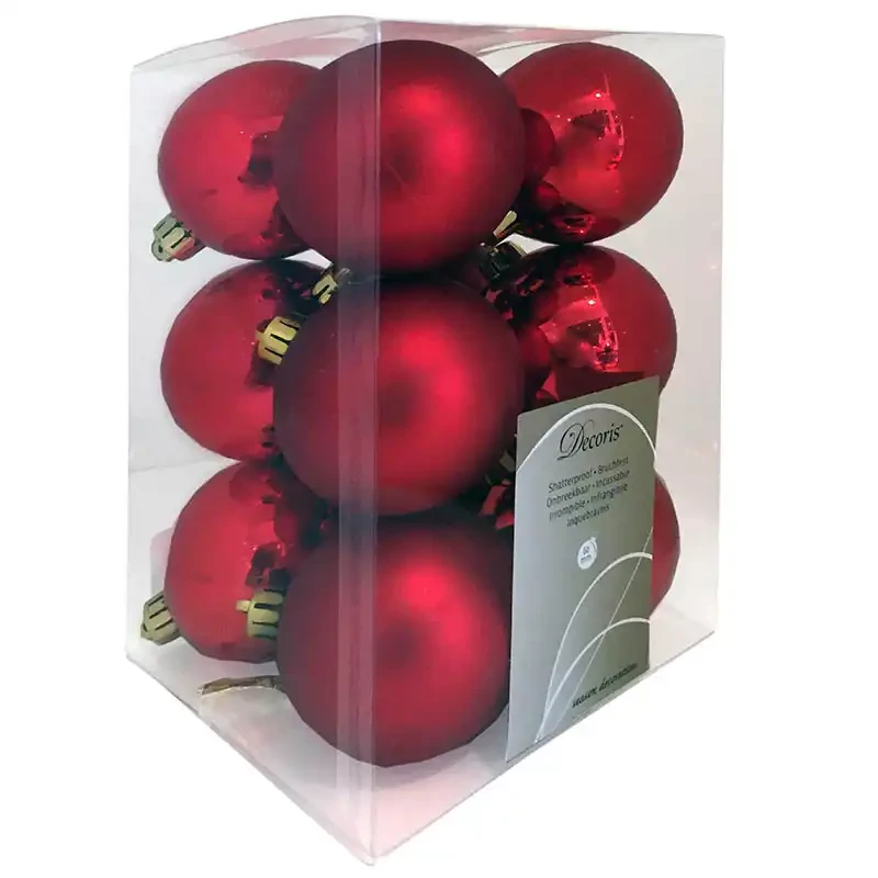 Julekugler, rød, 6cm, 12stk./pakke