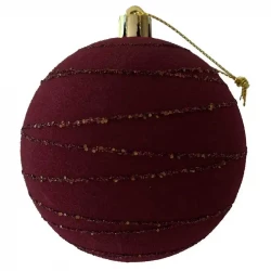 Julekugler i Bordeaux m guldtråds mønster 3stk/pakke