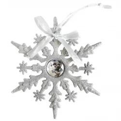 Snefnug, sølv glimmer, 15cm, m ophæng