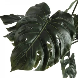 Monstera plante i sort potte, 80cm, 12 blade, kunstig plante