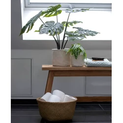 Monstera plante i sort potte, 80cm, 12 blade, kunstig plante