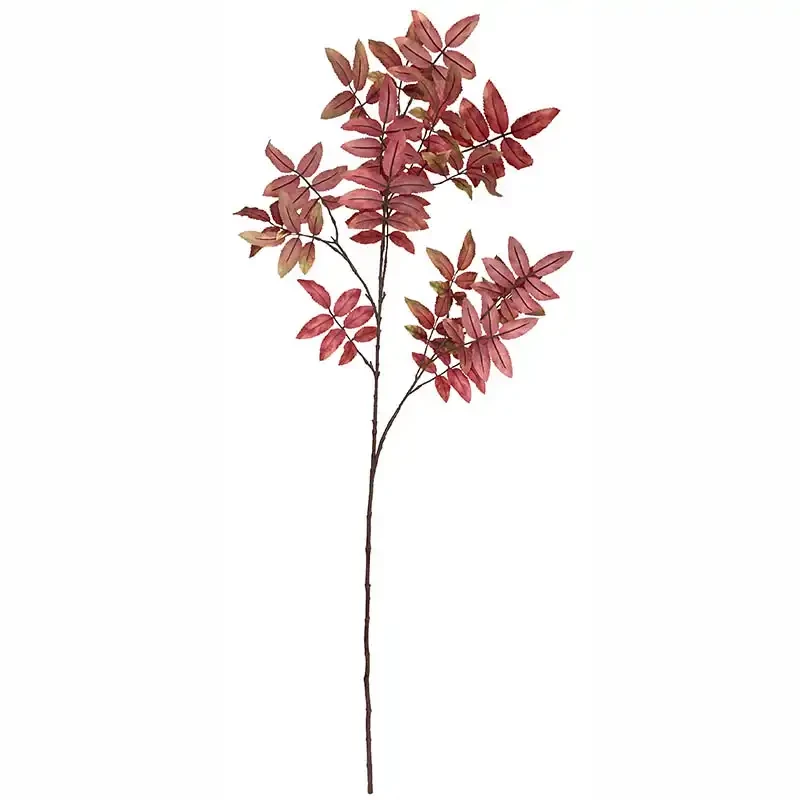 Røn gren, rød-pink blade, H120cm, kunstig plante