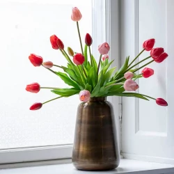 Tulipanbuket, 47cm med 7 blomster, mørk rosa, kunstig blomst