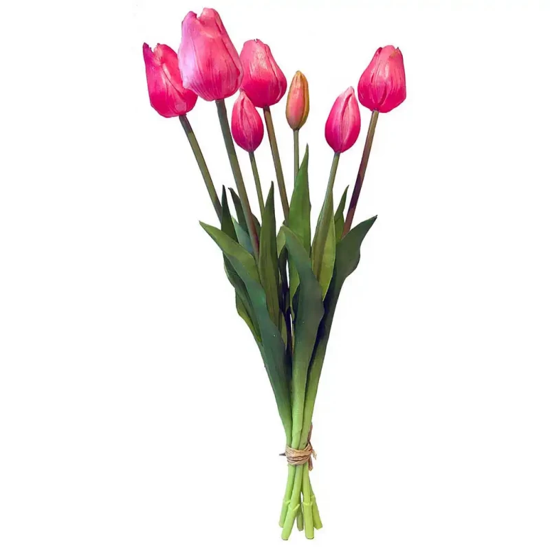Tulipanbuket, 47cm med 7 blomster, mørk rosa, kunstig blomst