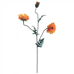 Valmue, 3 orange blomster, 90cm, kunstig blomst