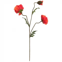 Valmue, 3 røde blomster, 90cm, kunstig blomst