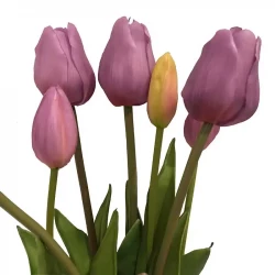 Tulipanbuket, 47cm med 7 blomster rosa, kunstig blomst