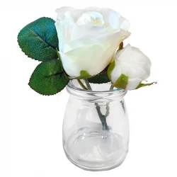 Rose i glas, 12cm, hvid, kunstig blomst