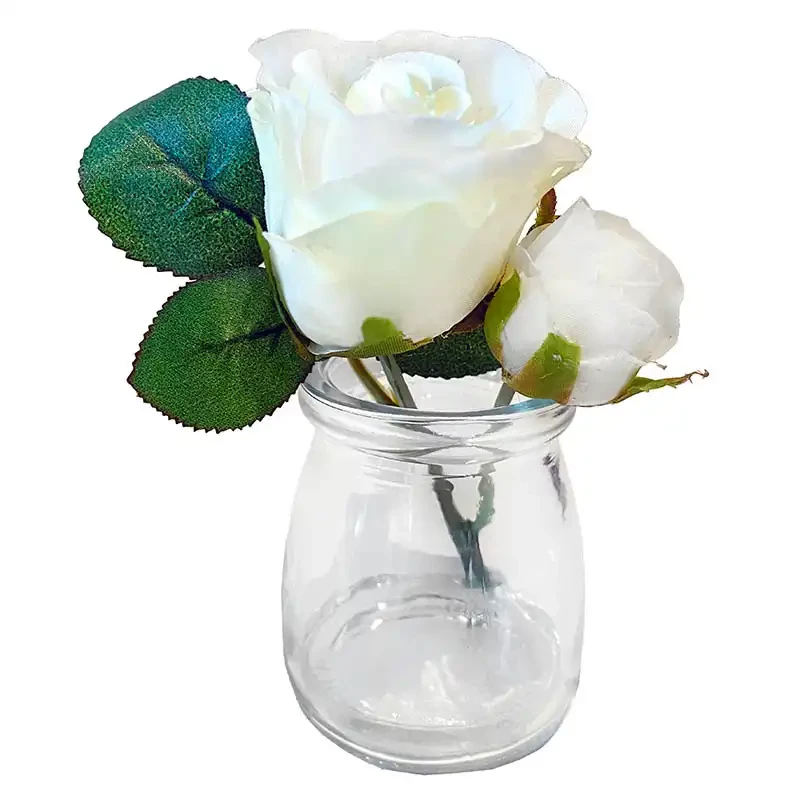 Roser i glas, 12cm, hvid, kunstig blomst