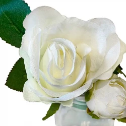 Roser i glas, 12cm, hvid, kunstig blomst