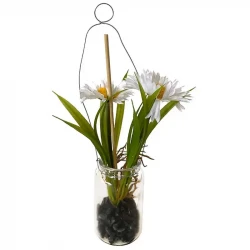 Marguerit i glas, 24cm, hvid, kunstig blomst