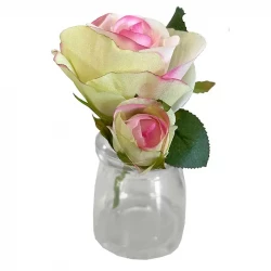 Rose i glas, lyserød 12cm, kunstig blomst