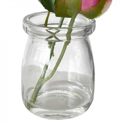 Rose i glas, pink, 12cm, kunstig blomst