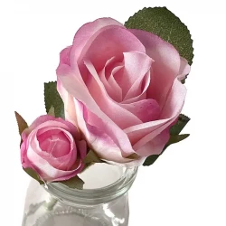 Rose i glas, pink, 12cm, kunstig blomst