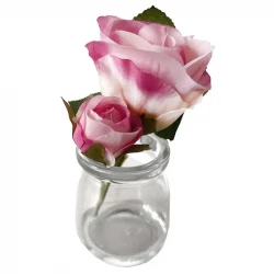 Rose i glas, pink, 12cm, kunstig blomst