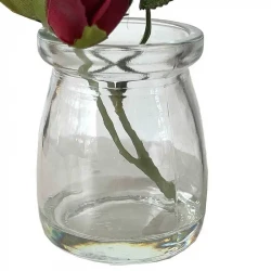 Rose i glas, rød, 12cm, kunstig blomst