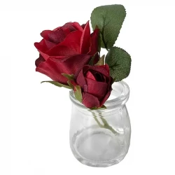 Rose i glas, rød, 12cm, kunstig blomst