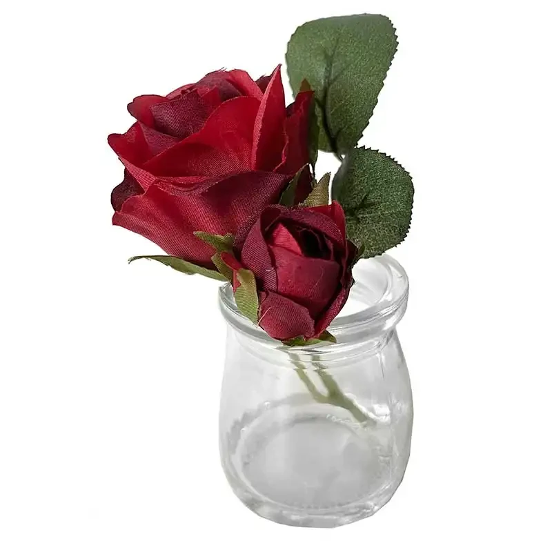 Rose i glas, rød, 12cm, kunstig blomst