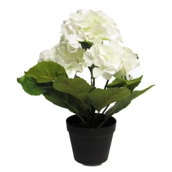 Hortensia i potte, 45cm, hvid, kunstig blomst