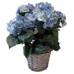 Hortensia i flettet kurv, 45cm, blå, kunstig blomst