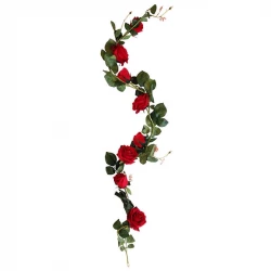 Rosenranke, m 8 roser, Rød, 145cm, kunstig blomst