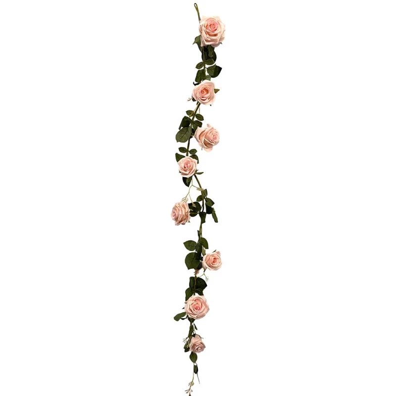 Rosenranke, m 8 roser, creme lyserød, 145cm, kunstig ranke
